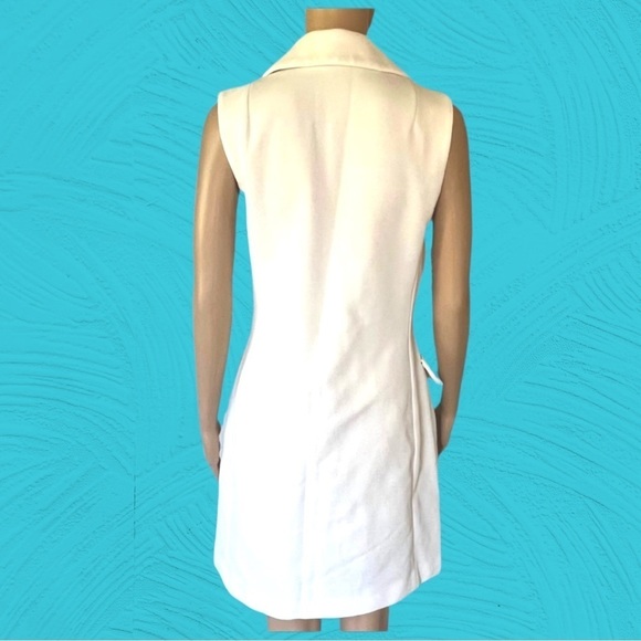 𝅺vintage Mod white sz XS/S dress ALine sheath wiggle crepe poly knit petite MCM - Picture 6 of 10